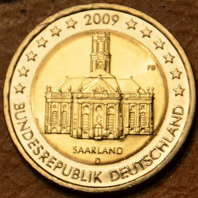 2 Euro Nemecko 2009 "D" Sársko: Kostol Ludwigskirche (UNC)