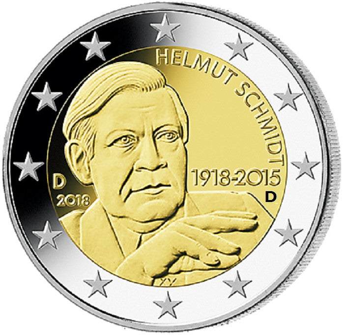 2 Euro Nemecko 2018 "D" Helmut Schmidt (UNC)