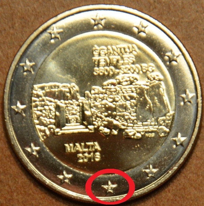 2 Euro Malta 2016 - !značka F! -  Chrámy Ggantija (UNC)